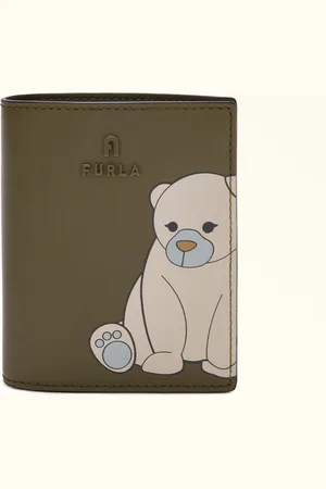 Furla Camelia Carteira Compacta S Toni Sage Pele De Bezerro Sidney Com Padrão De Urso