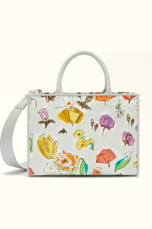 Furla Opportunity Mala Tote S Toni Rugiada Tecido De Tela Com Padrão Prato Fiorito + Pele De Bezerro Sidney