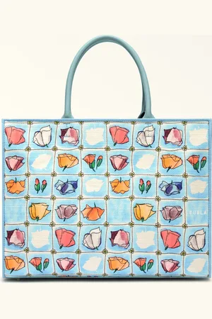 Furla Opportunity Mala Tote L Toni Turchese Tecido De Tela Com Padrão Papaveri Pop