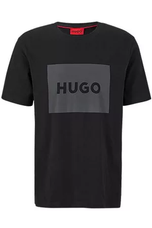 HUGO BOSS Homem Malhas De gola alta - T-shirt de gola redonda em camisola de algodão com logótipo quadrangular