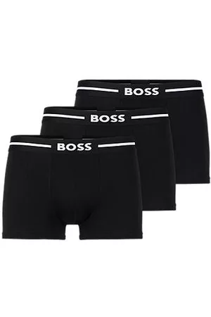 HUGO BOSS Conjunto de três boxers de algodão elástico com risca com logótipo