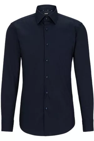 HUGO BOSS Camisa de ajuste slim em popelina de algodão elástico fácil de passar a ferro