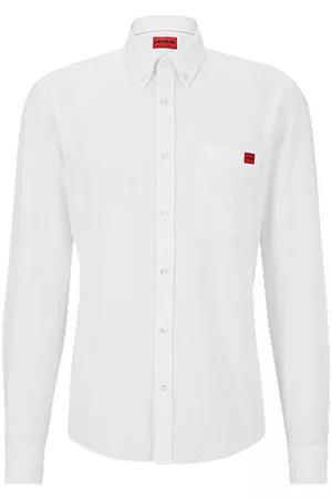 HUGO BOSS Homem Formal - Camisa de ajuste slim em algodão Oxford com etiqueta de logótipo tecido
