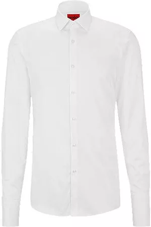 HUGO BOSS Homem Formal - Camisa de ajuste slim em sarja de algodão fácil de engomar