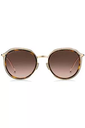HUGO BOSS Mulher Óculos de Sol - Round sunglasses in Havana acetate with nude sheath