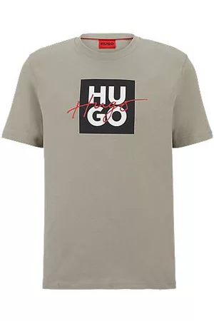 HUGO BOSS Homem T-shirts & Manga Curta - T-shirt de algodão com logótipos sobrepostos e manuscritos
