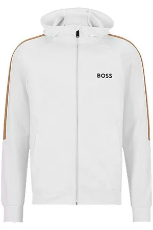 HUGO BOSS Camisola com capuz com fecho em jersey elástica ativa com logótipo