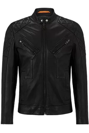 HUGO BOSS Slim-fit biker jacket in waxed leather