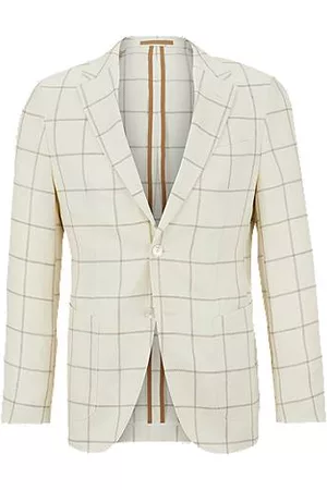 HUGO BOSS Slim-fit jacket in checked linen and silk