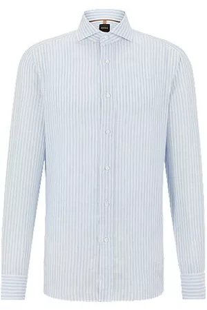 HUGO BOSS Homem Camisas Slim Fit - Slim-fit spread-collar shirt in striped linen