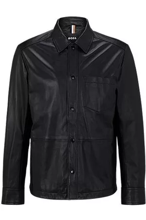 HUGO BOSS Homem Casacos de Pele - Shirt-style leather jacket with snap-button closure