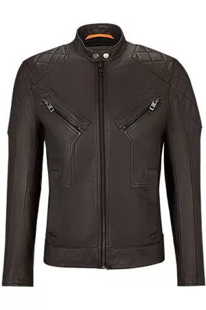 HUGO BOSS Homem Casacos de Pele - Slim-fit biker jacket in waxed leather