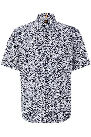 HUGO BOSS Homem Camisas de Manga curta - Regular-fit shirt in printed cotton poplin