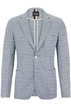 HUGO BOSS Slim-fit jacket in checked linen-cotton jersey