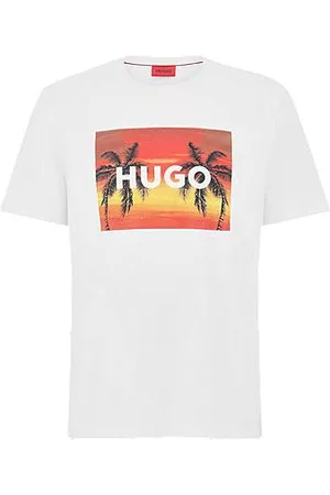 HUGO BOSS Homem T-shirts - Cotton-jersey T-shirt with branded palm-tree artwork