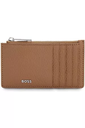 HUGO BOSS Grained-leather coin case with logo lettering