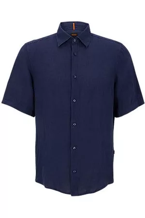 HUGO BOSS Regular-fit shirt in garment-dyed linen