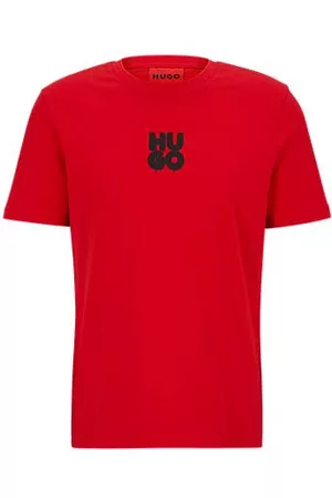 HUGO BOSS Homem T-shirts - Cotton-jersey T-shirt with graffiti-style stacked logo