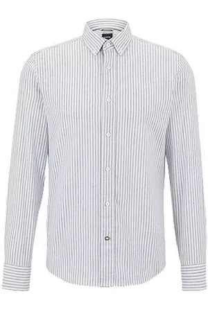 HUGO BOSS Casual-fit shirt in striped cotton, linen and stretch