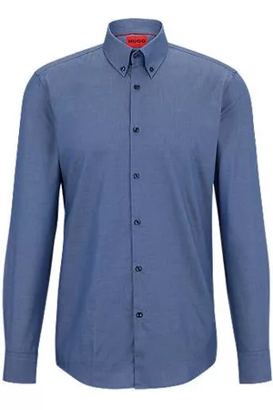 HUGO BOSS Homem Camisas Slim Fit - Slim-fit shirt in organic-cotton-blend chambray