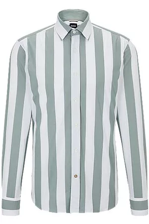 HUGO BOSS Homem Camisas Casual - Casual-fit shirt in a block-stripe cotton blend