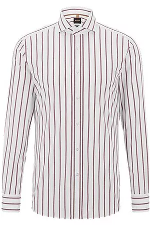 HUGO BOSS Homem Camisas Slim Fit - Striped slim-fit shirt in cotton chambray