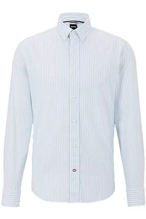 HUGO BOSS Homem Camisas Casual - Casual-fit shirt in striped cotton, linen and stretch