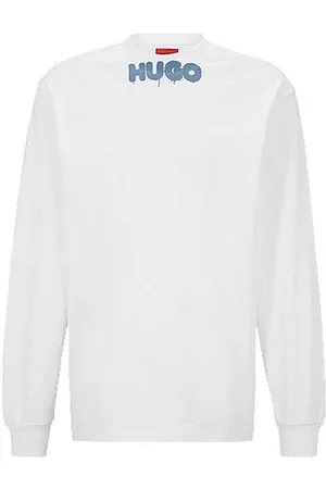 HUGO BOSS Homem T shirts de manga comprida - Ong-sleeved cotton-jersey T-shirt with graffiti-style logo