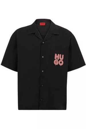 HUGO BOSS Oversized-fit shirt in cotton with graffiti-style logos