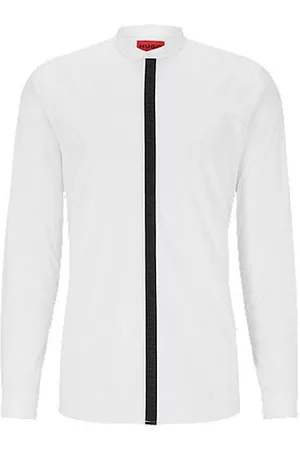 HUGO BOSS Homem Camisas Slim Fit - Extra-slim-fit shirt with stacked-logo placket