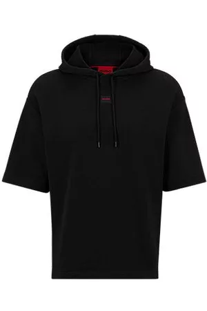 HUGO BOSS Homem Camisolas com capuz - Short-sleeved cotton-terry hoodie with logo label
