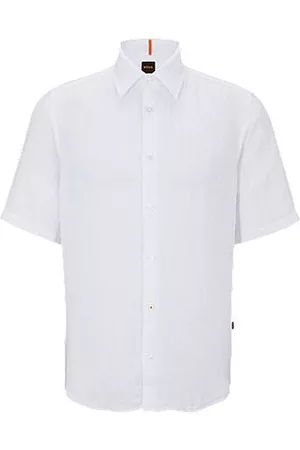 HUGO BOSS Regular-fit shirt in garment-dyed linen