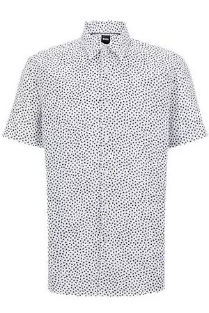 HUGO BOSS Slim-fit shirt in printed stretch linen