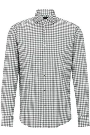HUGO BOSS Homem Camisa Formal - Regular-fit shirt in easy-iron checked cotton poplin