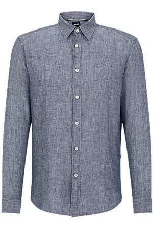 HUGO BOSS Regular-fit long-sleeved shirt in linen chambray