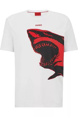 HUGO BOSS Homem T-shirts - Cotton-jersey T-shirt with red shark print