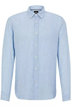 HUGO BOSS Homem Camisas de Manga comprida - Regular-fit long-sleeved shirt in linen chambray