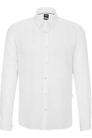 HUGO BOSS Homem Camisas de Manga comprida - Regular-fit long-sleeved shirt in linen chambray