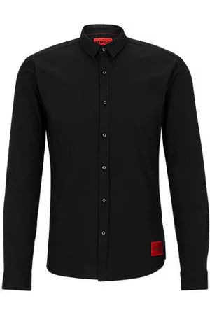 HUGO BOSS Homem Camisas Slim Fit - Extra-slim-fit stretch-cotton shirt with logo label