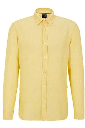 HUGO BOSS Homem Camisas de Manga comprida - Regular-fit long-sleeved shirt in linen chambray