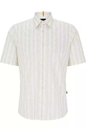 HUGO BOSS Homem Camisas de Manga curta - Regular-fit shirt in printed cotton poplin