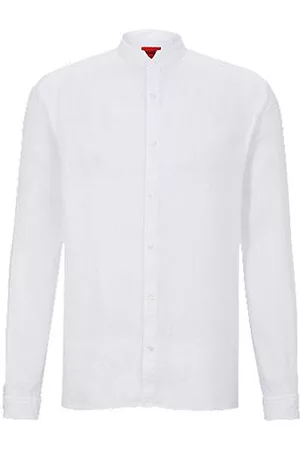 HUGO BOSS Slim-fit shirt in pure linen with stand collar
