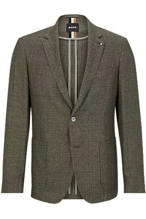 HUGO BOSS Slim-fit jacket in patterned linen and virgin wool