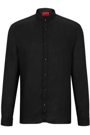 HUGO BOSS Slim-fit shirt in pure linen with stand collar