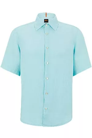 HUGO BOSS Homem Camisas de Manga curta - Regular-fit shirt in garment-dyed linen