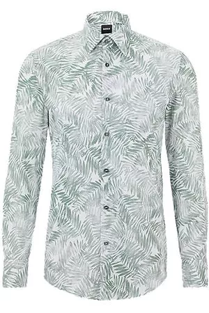 HUGO BOSS Slim-fit shirt in batik-printed stretch cotton