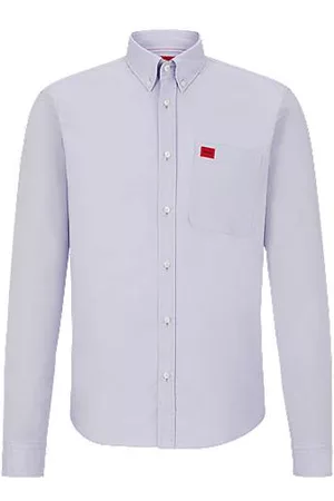 HUGO BOSS Homem Camisas Slim Fit - Oxford-cotton slim-fit shirt with woven logo label