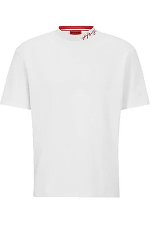 HUGO BOSS Homem T-shirts & Manga Curta - Interlock-cotton T-shirt with logo embroidery