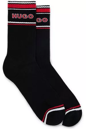 HUGO BOSS Homem Meias - Two-pack of quarter-length socks with stripes and logo