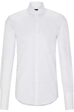 HUGO BOSS Homem Camisa Formal - Camisa de ajuste slim em algodão elástico com punhos duplos